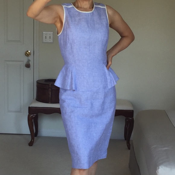 NWT J CREW LINEN PEPLUM FRENCH PERI BLUE DRESS - Picture 6 of 15